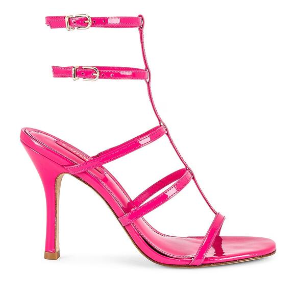 LARROUDÉ Serena Patent-Leather Strappy Sandals Pink Size 8 NEW - Picture 1 of 8